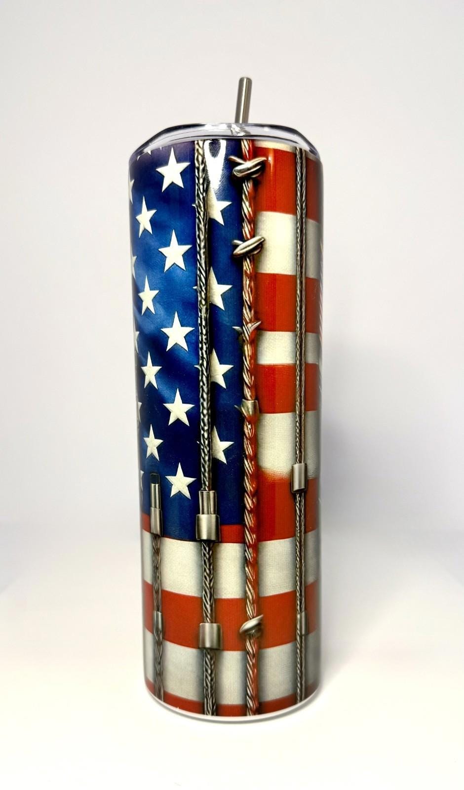 20 oz Army Flag Stainless Steel Tumbler with Lid, Straw