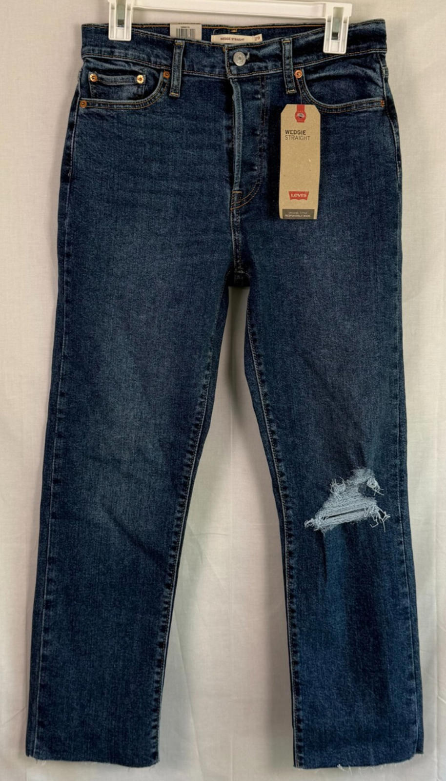 Levi's Jeans Womens Wedgie Straight High Rise Sz 8 X Short Blue Distressed NEW