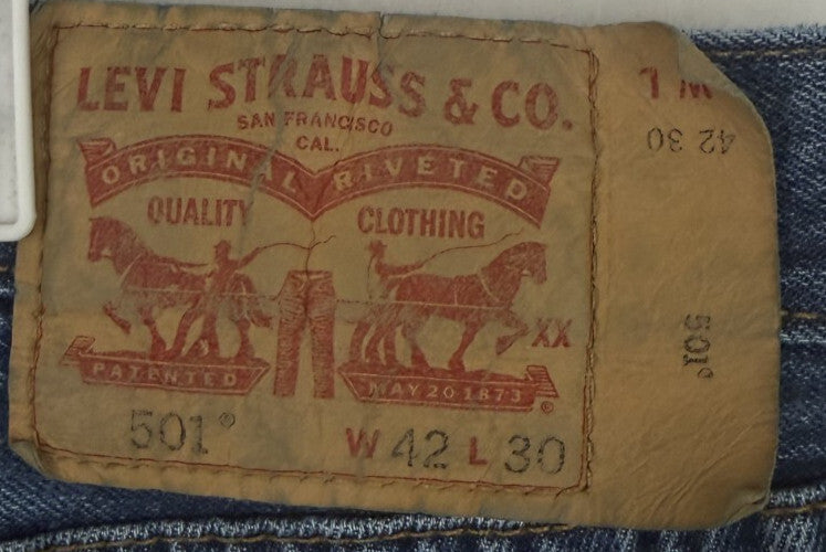 Levis 501 Jeans Mens 42x30 Blue Denim Button Fly Straight Leg