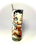 20 oz Vintage Betty Boop Stainless Steel Tumbler with Lid, Straw