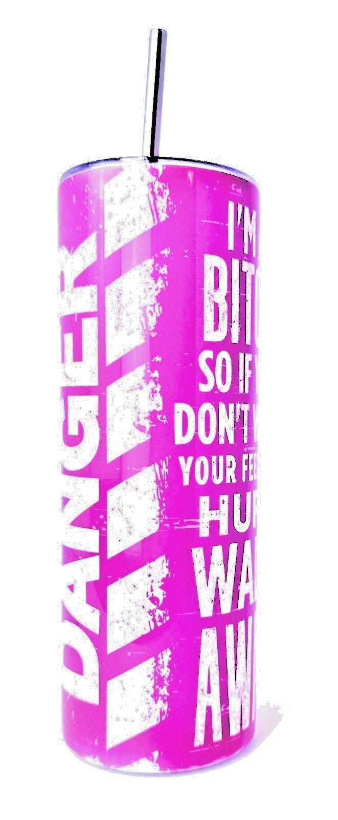 20 oz Neon Pink Danger Warning Stainless Steel Tumbler with Lid, Straw