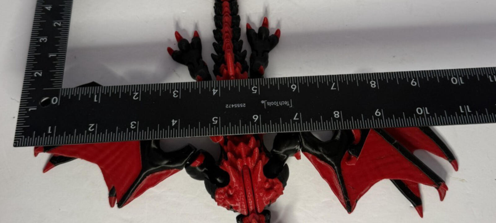 3D Printed Winged Dragon -PLA- Black and Red - 12 inches Long - Articulated
