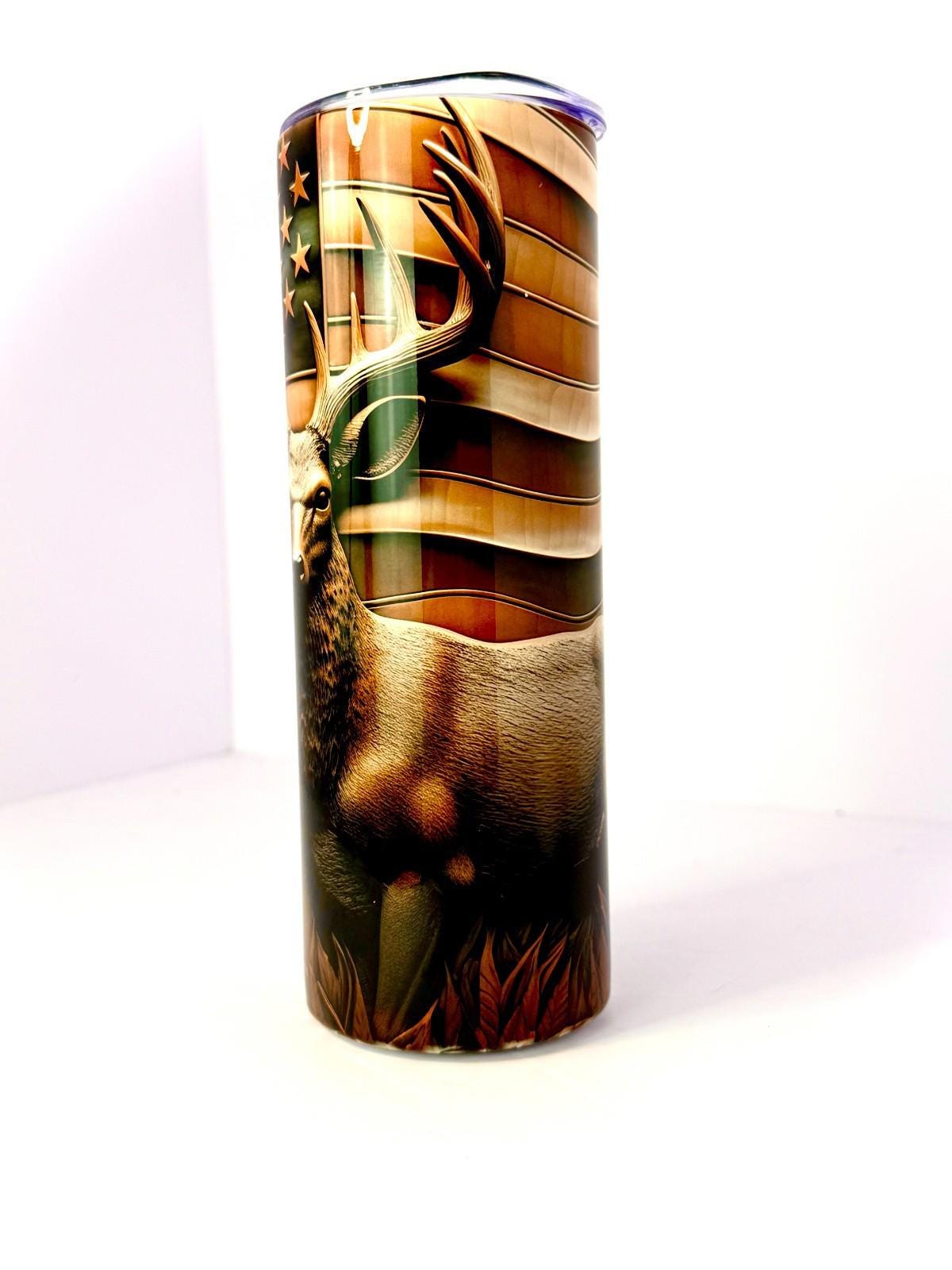 20 oz Deer Patriotic Stainless Steel Tumbler with Lid, Straw