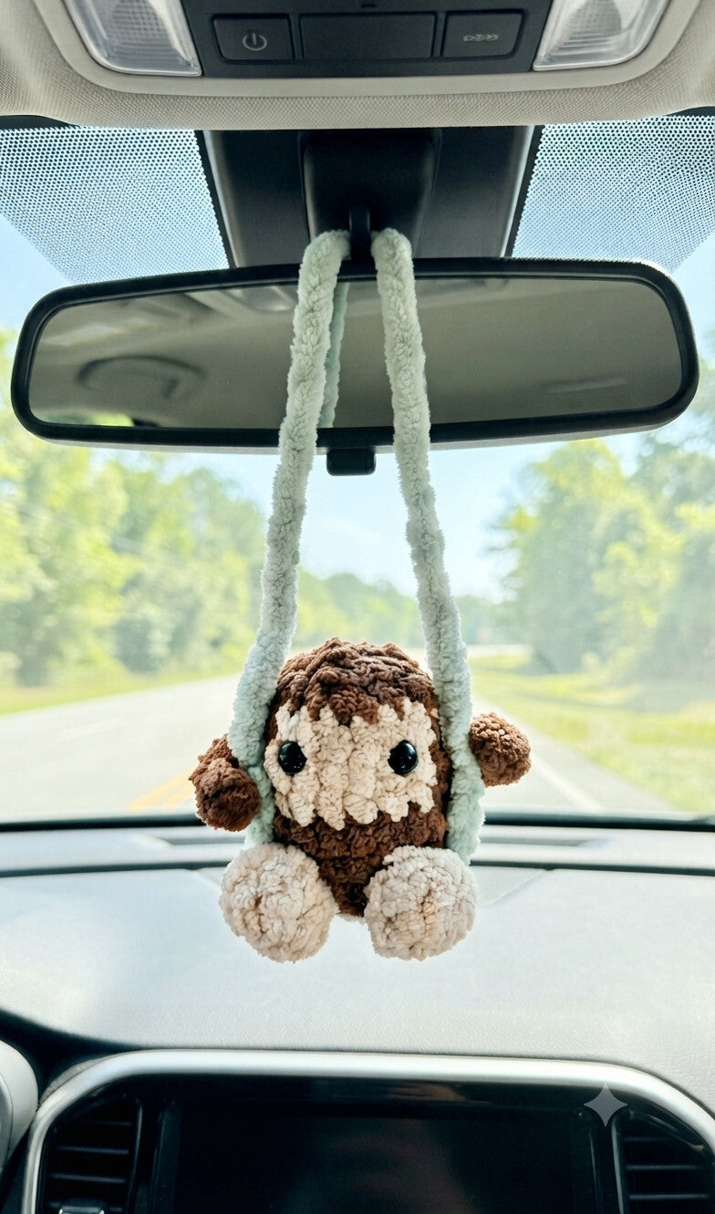 Crocheted Swinging Bigfoot - Rearview Mirror Decor - 4 inch - Handmade