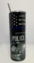 20 oz Police Stainless Steel Tumbler with Lid, Straw