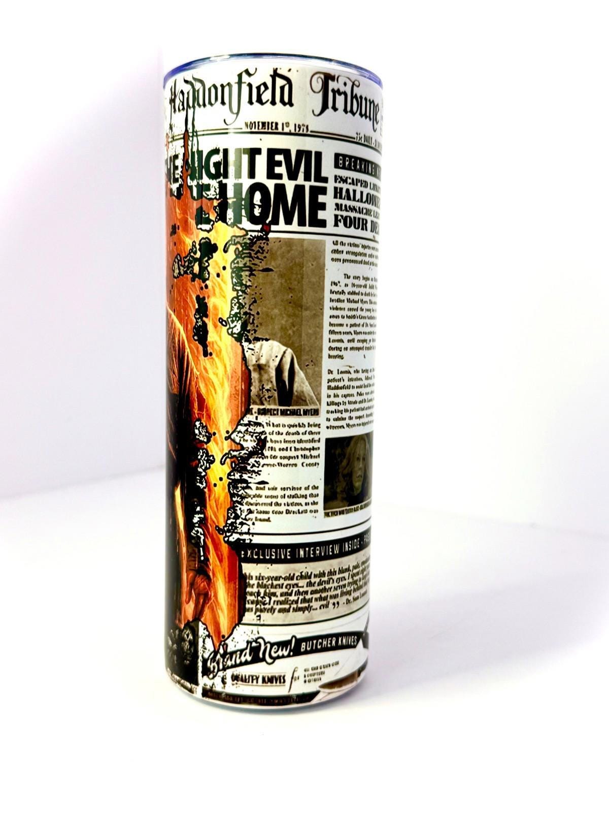 20 oz Michael Myers Newspaper Stainless Steel Tumbler with Lid, Straw Halloween