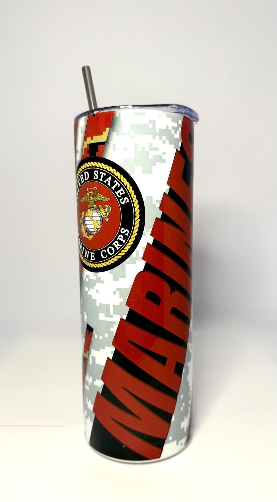 20 oz Marines Stainless Steel Tumbler with Lid, Straw