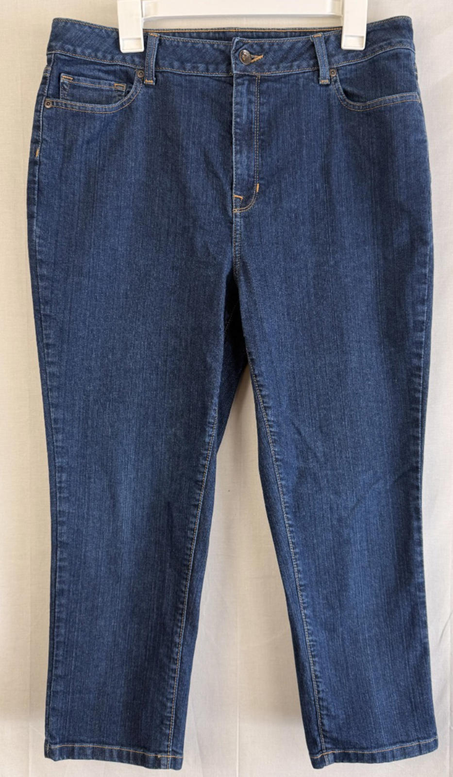 LL Bean womens capri jeans size 16 med wash denim high rise