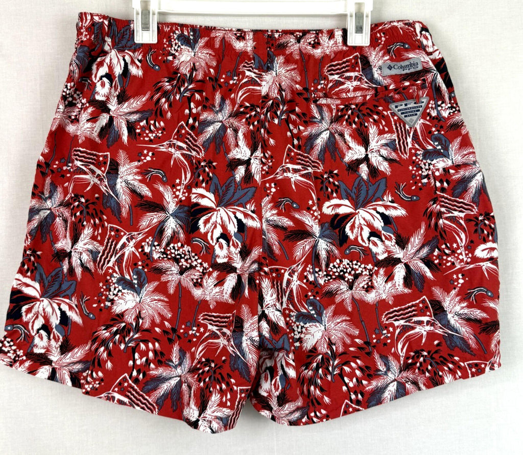 Columbia PFG Board Shorts Mens XL Red White Blue Floral Swim Trunks Mesh