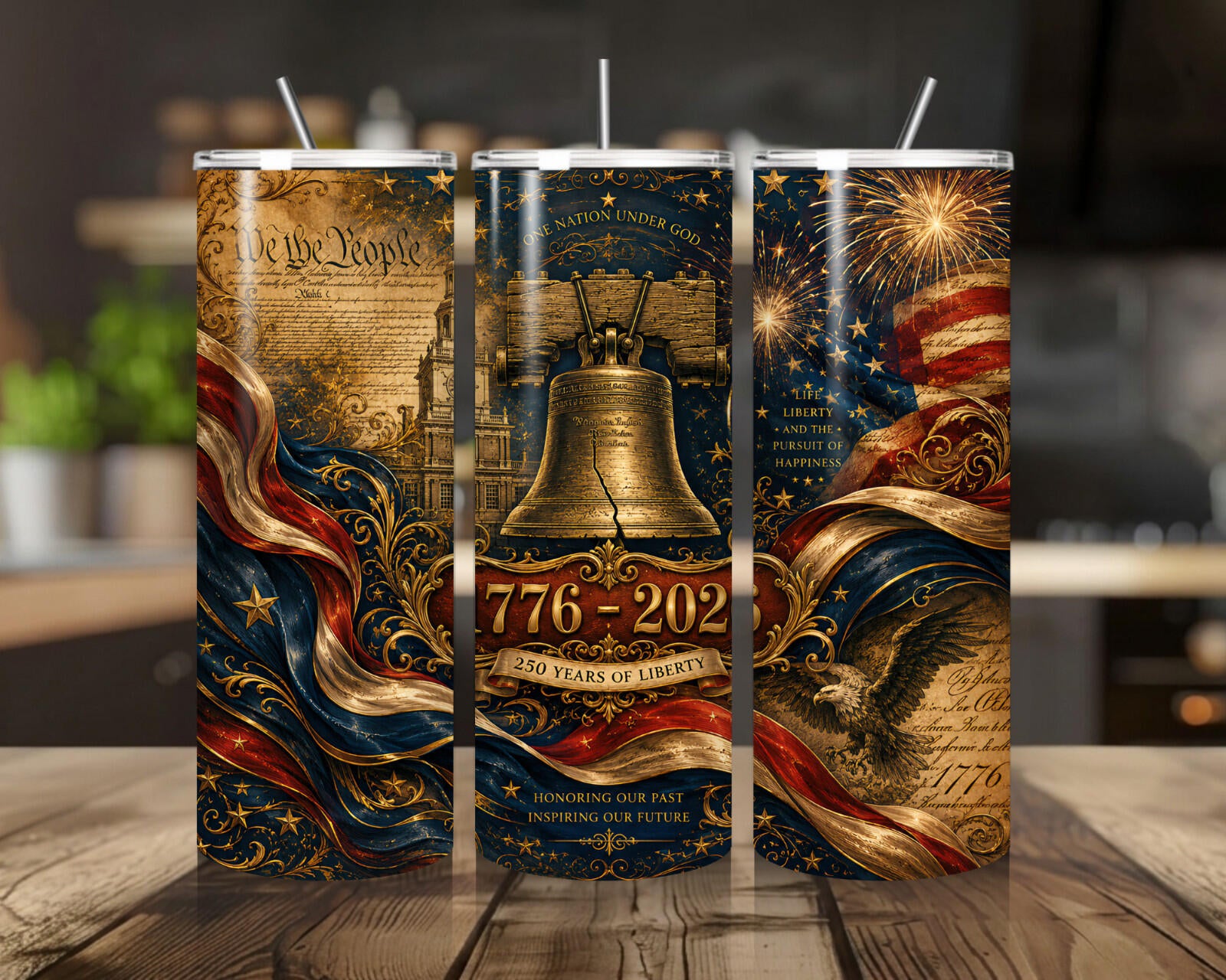 20 oz American History Stainless Steel Tumbler with Lid, Straw