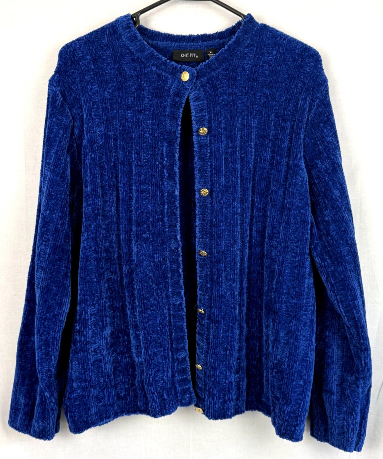 Knit Fit Womens Button Up Cardigan Size xl Royal Blue 100% acrylic