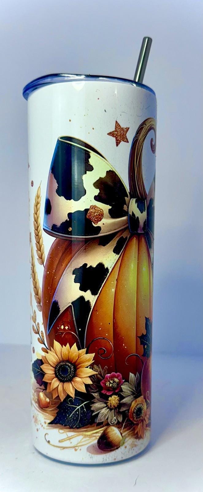 20 oz Pumpkin Patch Stainless Steel Tumbler with Lid, Straw Autumn