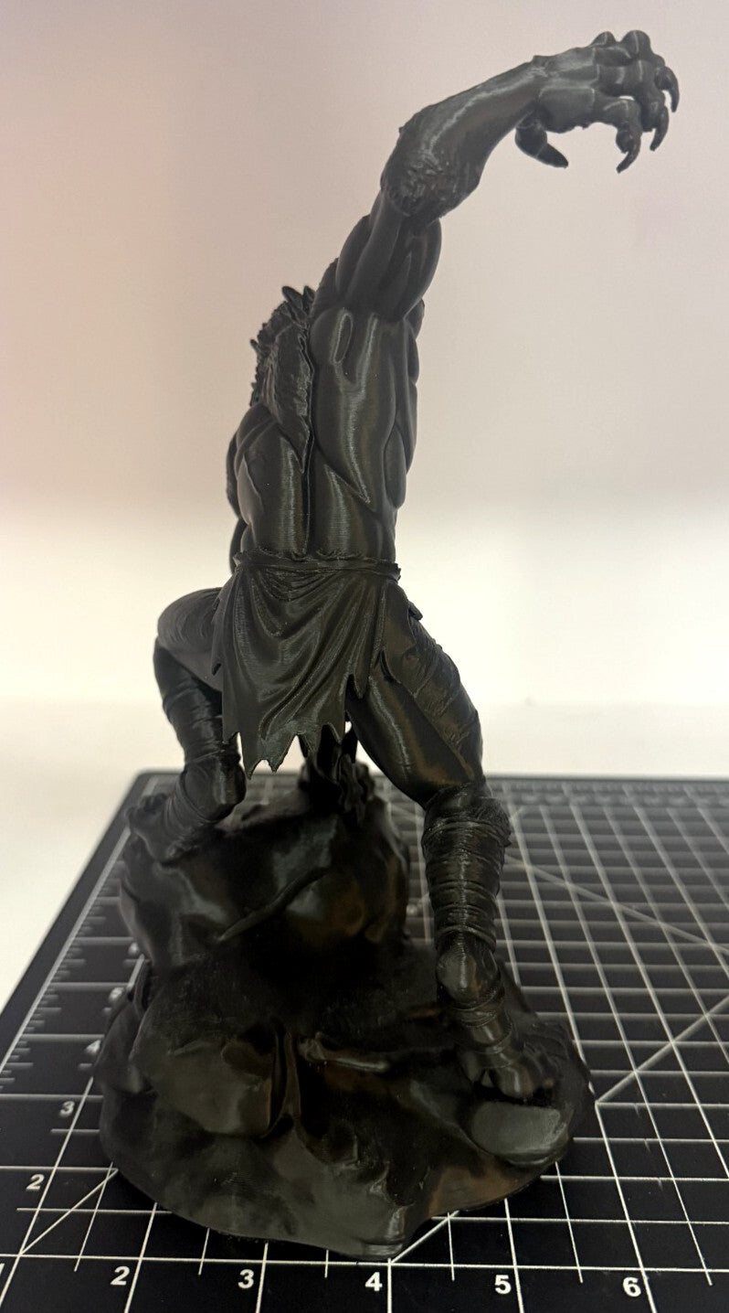 3D Printed Werewolf Statue - PLA - 8 in - Horror - Black - Detailed