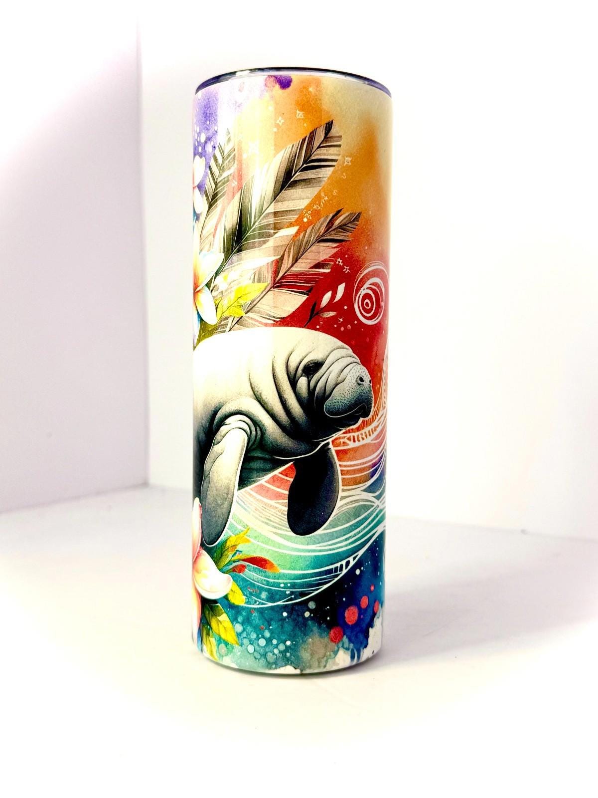 20 oz Manatee Stainless Steel Tumbler with Lid, Straw