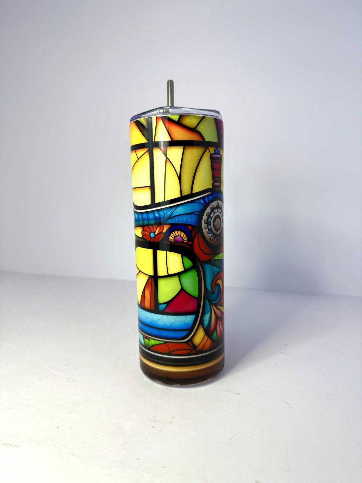 20 oz Stain Glass Sewing Stainless Steel Tumbler with Lid, Straw