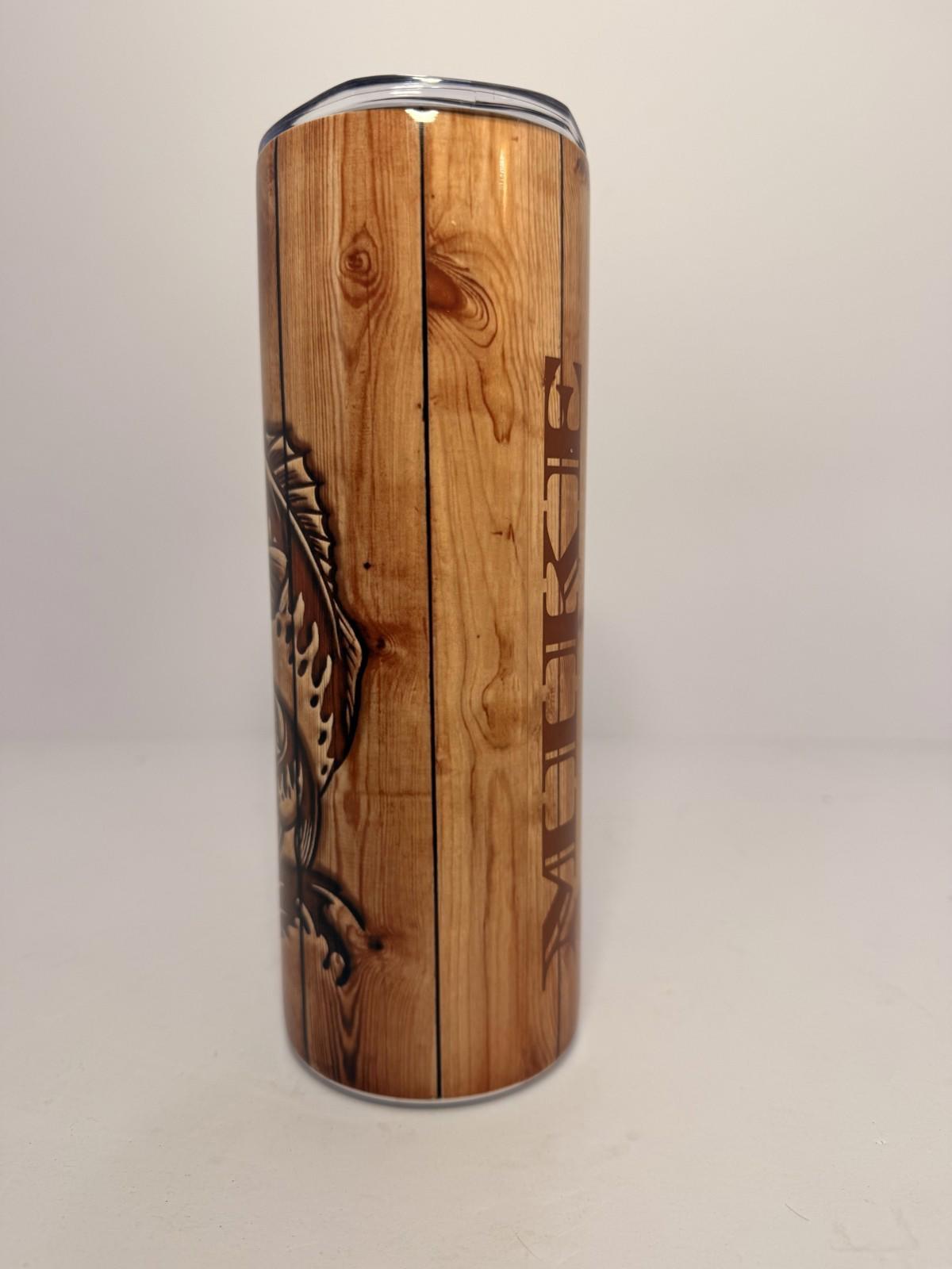 20 oz Customizable Wood-Looking Fishing Stainless Steel Tumbler with Lid, Straw