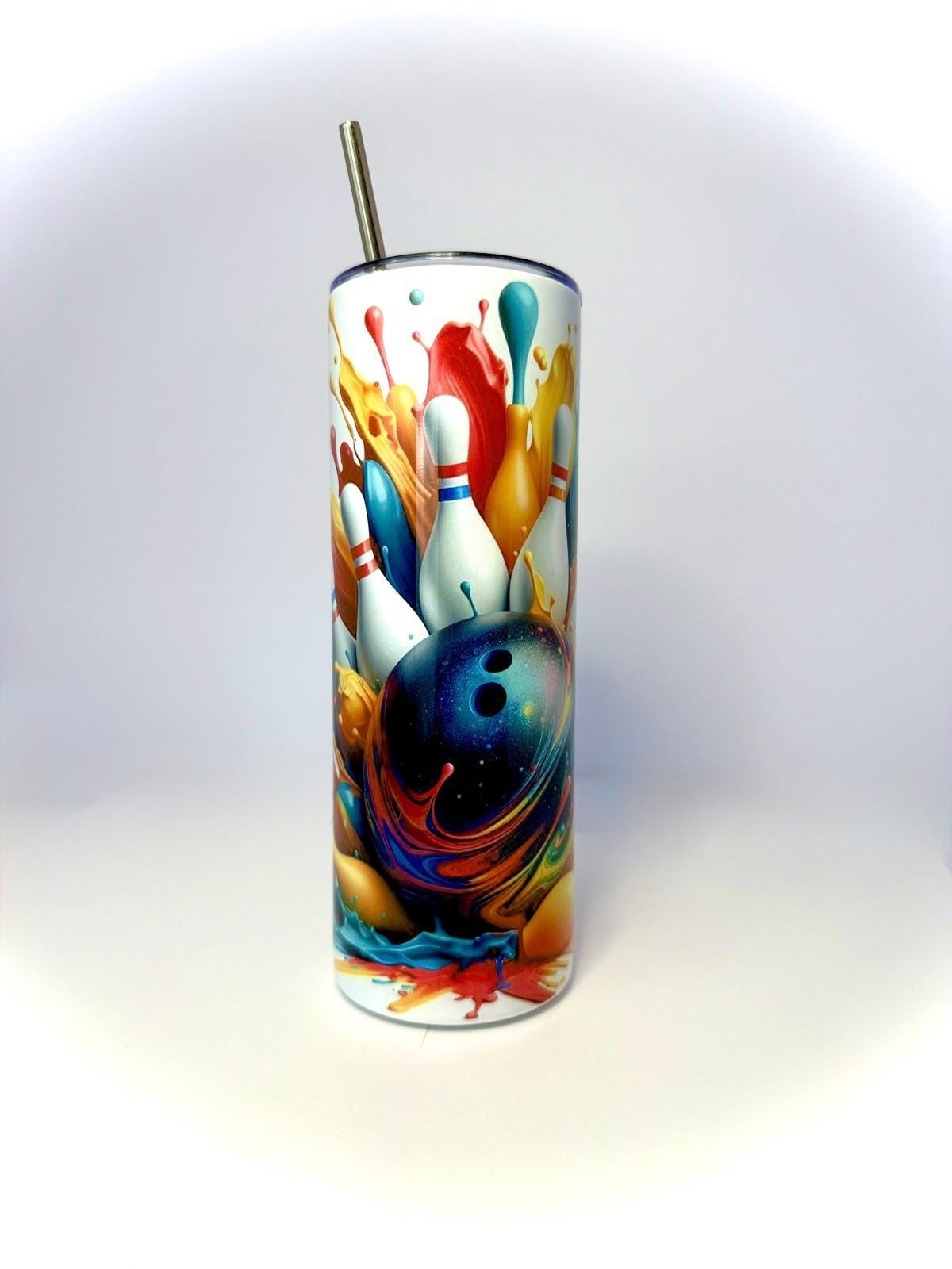 20 oz Color Splash Bowling Stainless Steel Tumbler with Lid, Straw