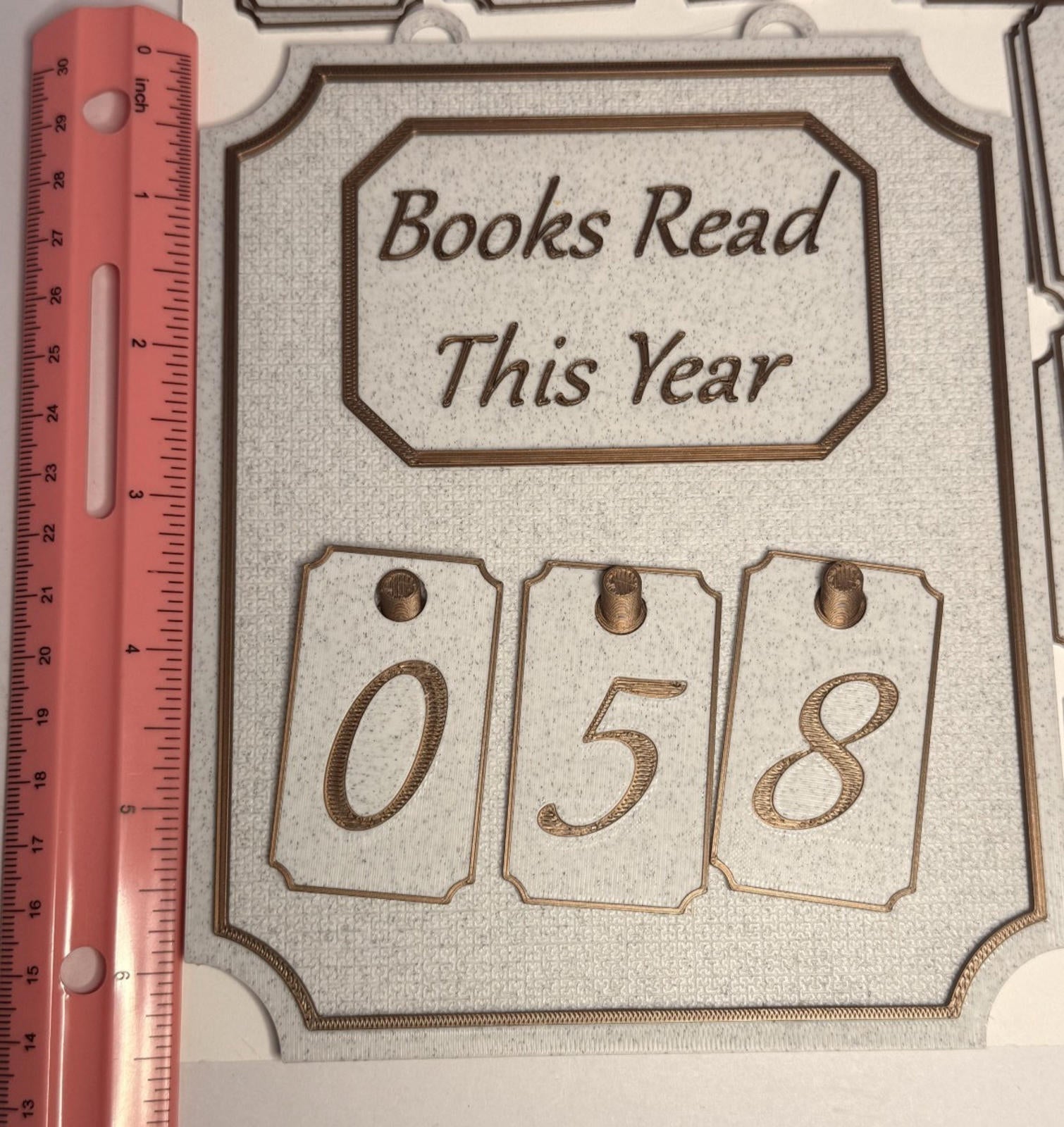 Books Read Counter - 3D Printed PLA - Marble and Bronze - Includes All Numbers