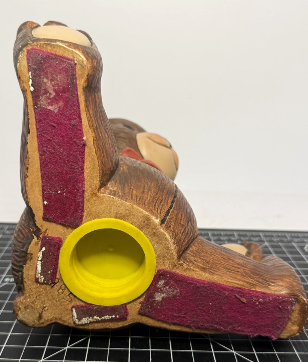 Vintage Ceramic Teddy Bear with Red Bowtie Hand-painted Coin Bank from 1980's