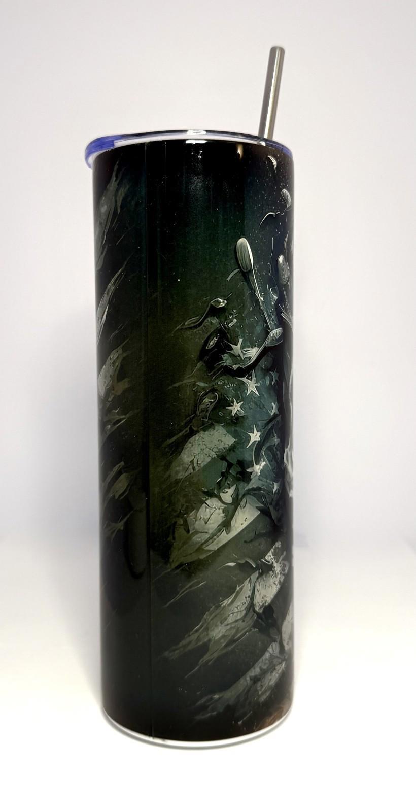 20 oz Blue Line Skull Stainless Steel Tumbler with Lid, Straw