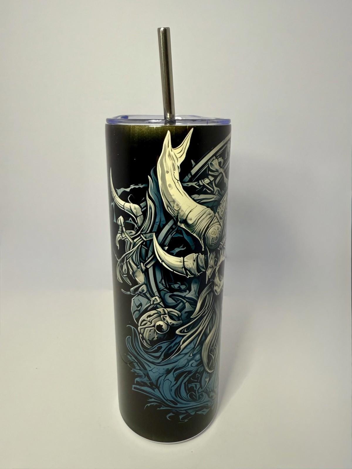 20 oz Viking Skull Stainless Steel Tumbler with Lid, Straw