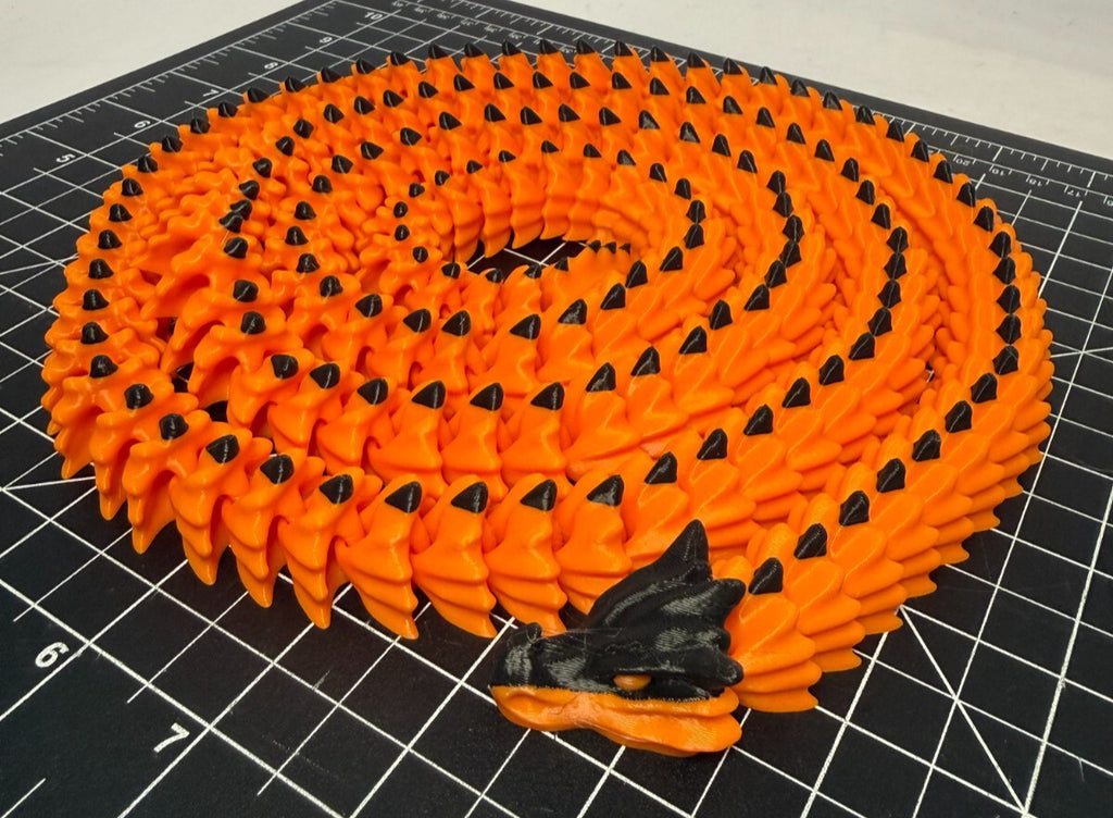 3D Printed LONG Dragon/Snake - PLA - Orange and Black - 5 Feet 4 Inches
