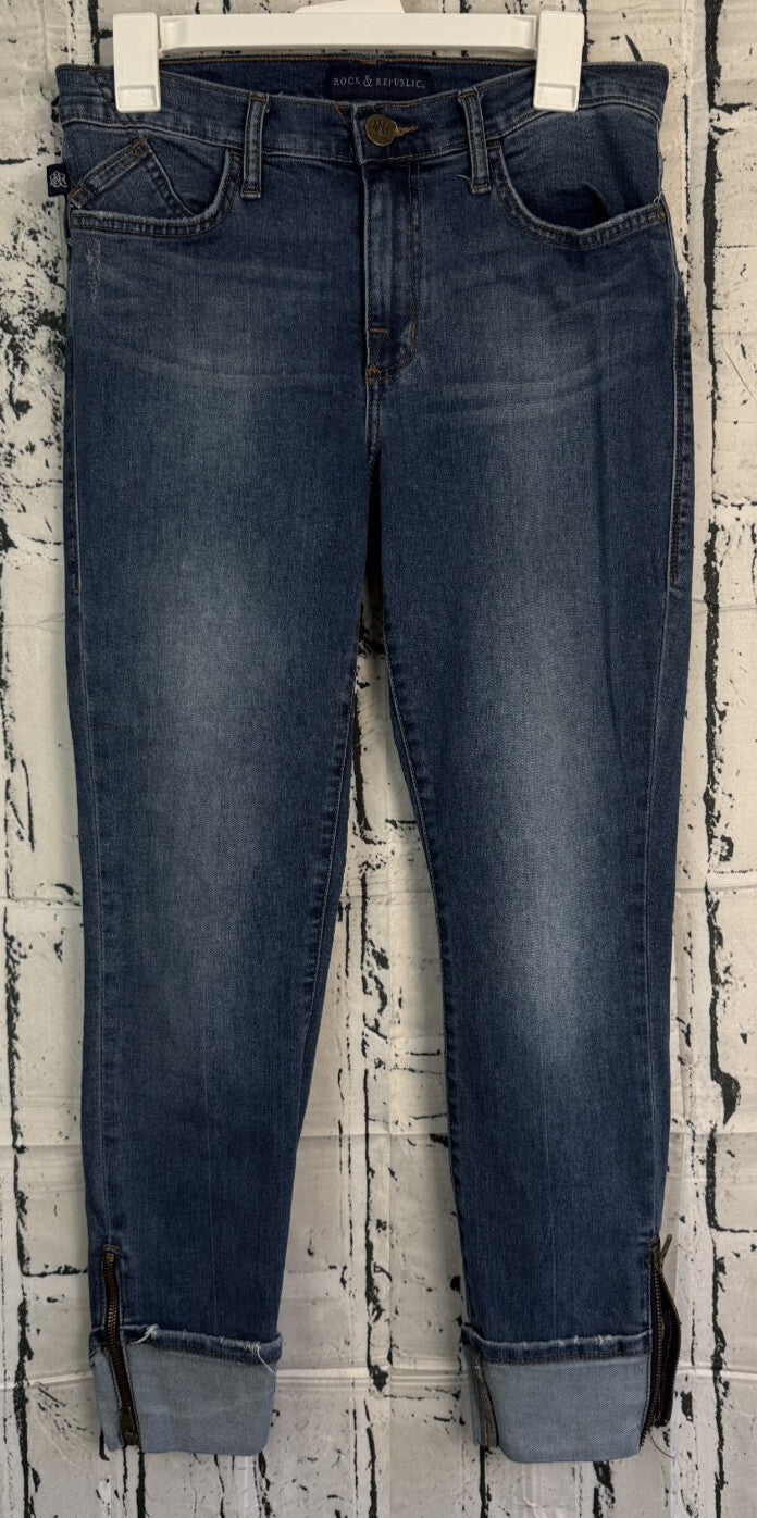 Rock And Republic Jeans Womens Size 10 With Cuffed Zipper Ankle