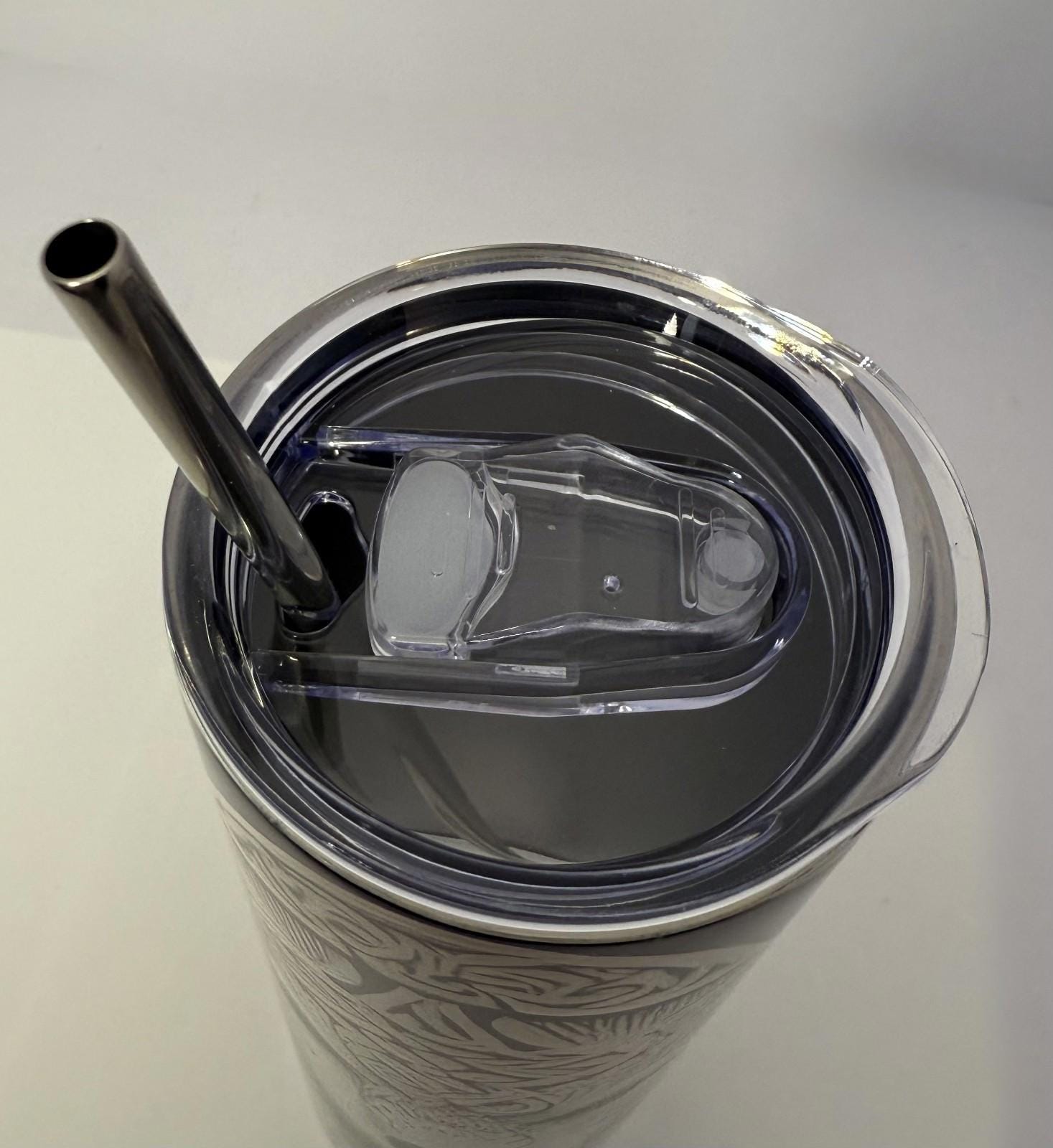 20 oz White Wolf Stainless Steel Tumbler with Lid, Straw
