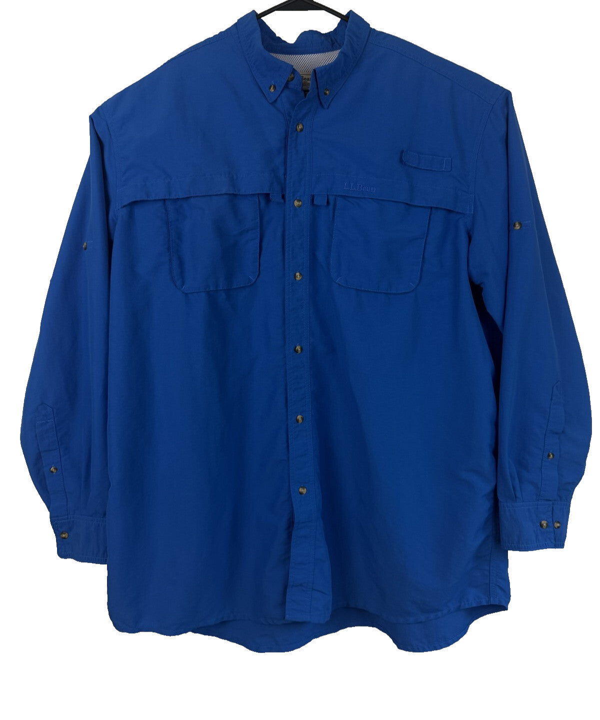 LL BEAN Shirt Mens 2xl XXL Tall Vented Long Sleeve Fishing Hiking Blue