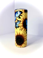 20 oz Sunflower and Butterflies Stainless Steel Tumbler with Lid, Straw