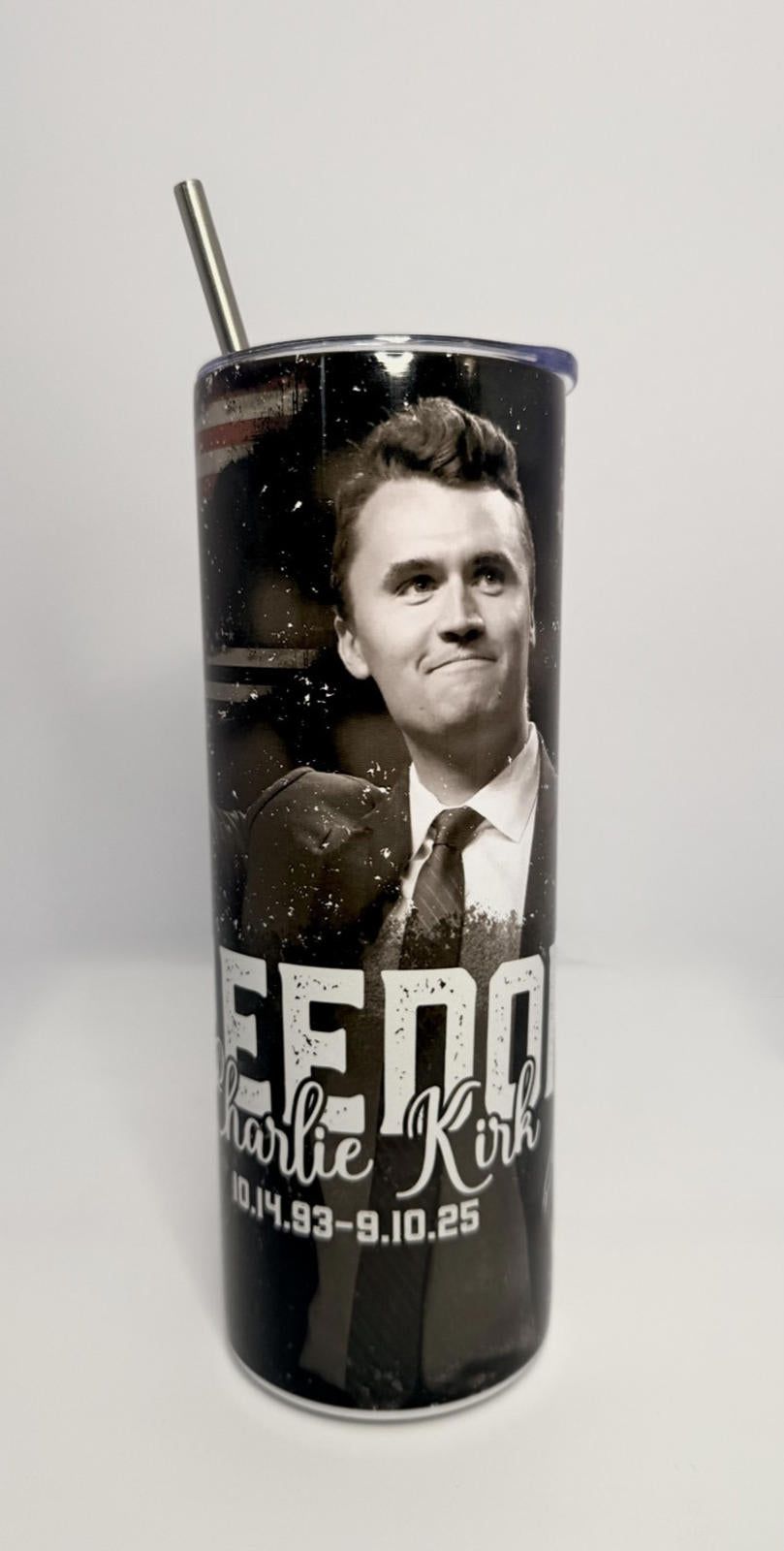20 oz Charlie Kirk Stainless Steel Tumbler with Lid, Straw