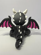 3D Printed Baby Flex Dragon ~ PLA ~ Black and Pink ~ Movable Wings ~ 7 Inch