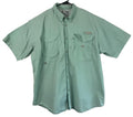 Columbia PFG 2XL XXL Solid Short Sleeve Button-Down Shirt Green Fishing Pockets