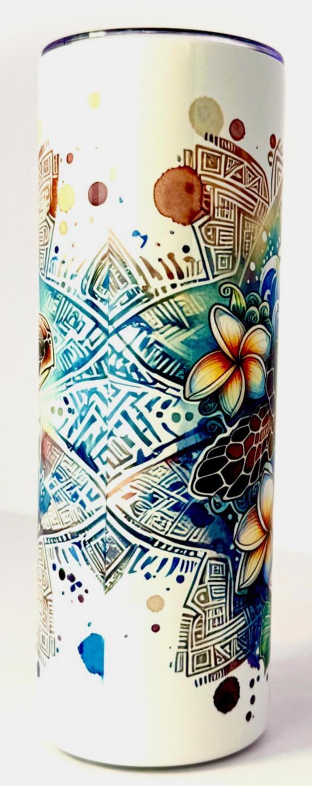 20 oz Hawaiian Sea Turtle Stainless Steel Tumbler with Lid, Straw