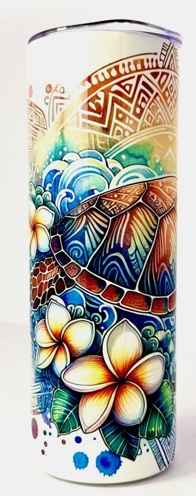 20 oz Hawaiian Sea Turtle Stainless Steel Tumbler with Lid, Straw
