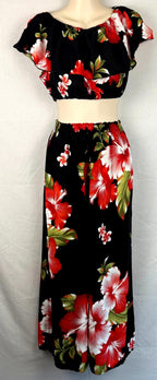 Advance 2 Piece Top/Pants Womens Floral outfit size S/M black red lightweight