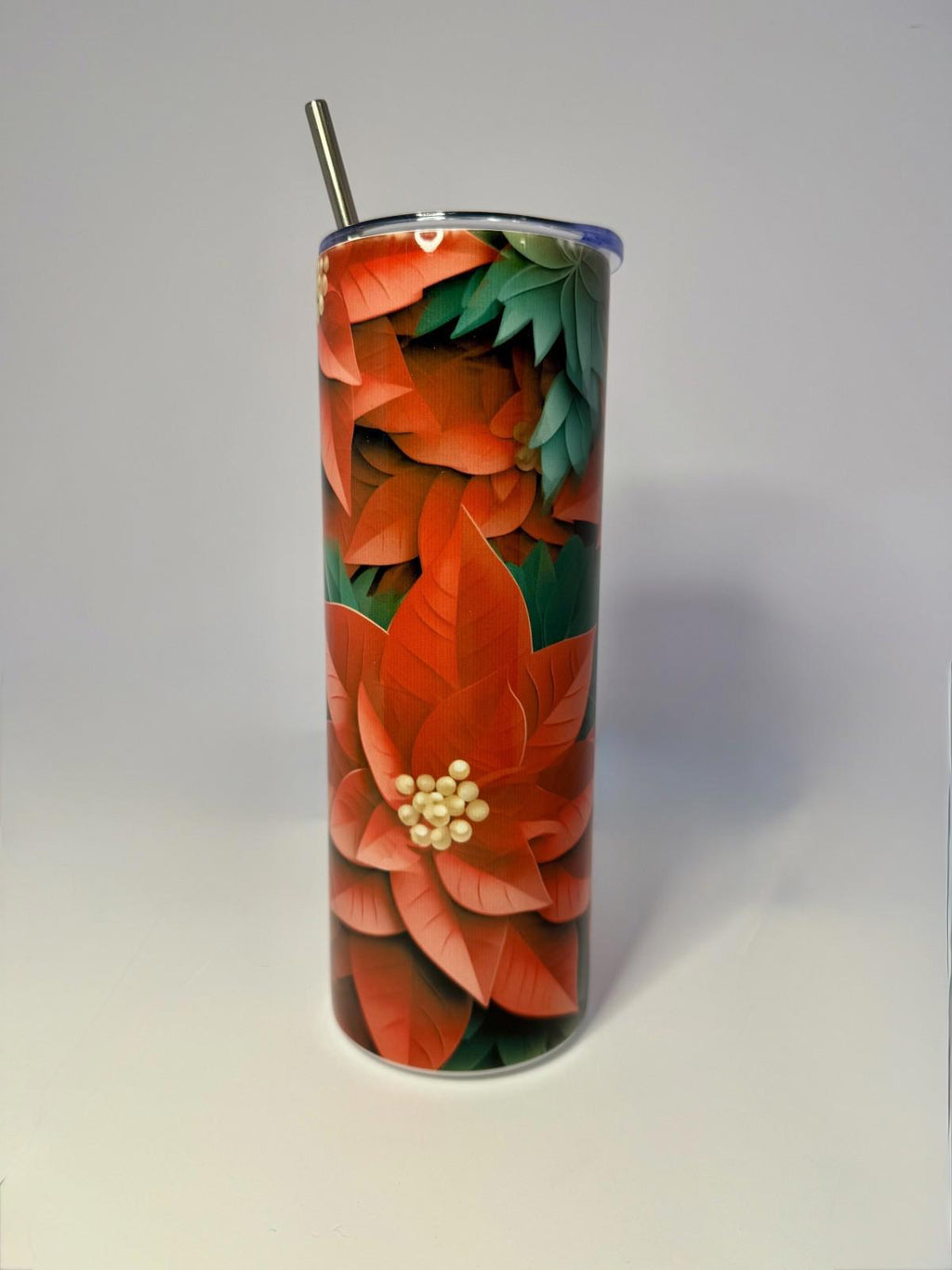 20 oz Poinsettia Stainless Steel Tumbler with Lid, Straw