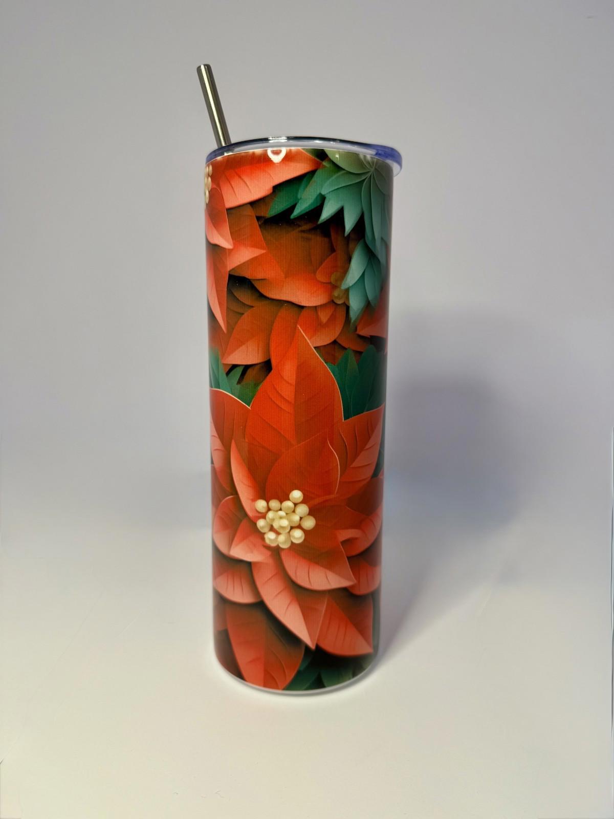 20 oz Poinsettia Stainless Steel Tumbler with Lid, Straw