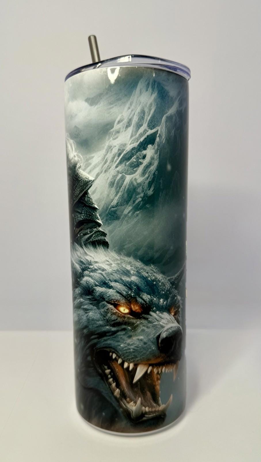 20 oz Viking Wolf Stainless Steel Tumbler with Lid, Straw