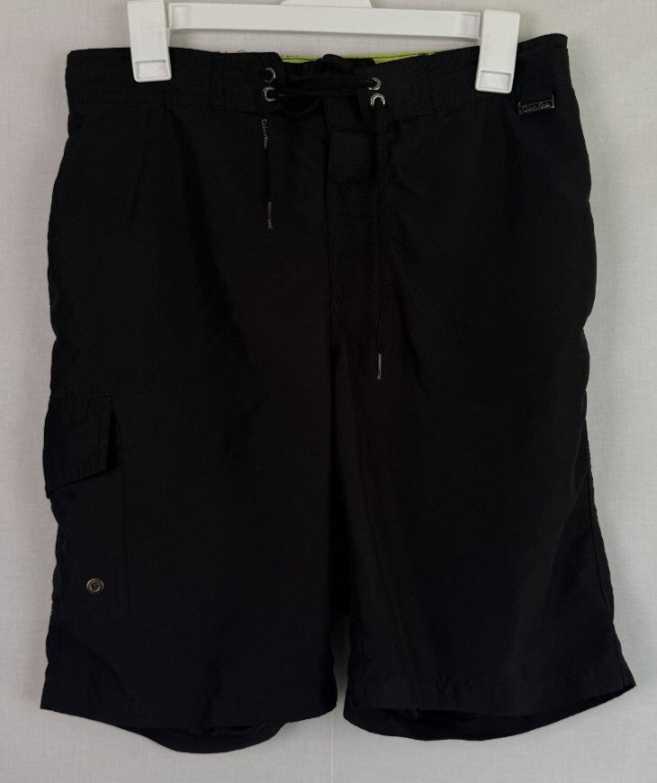 Calvin Klein Mens Shorts Size S Black Cargo Swim Trunks Board Green Mesh