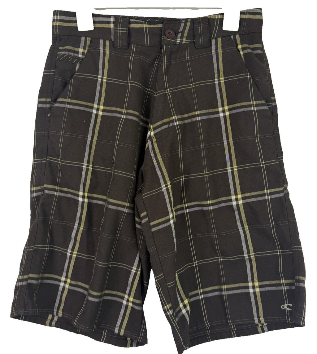 ONEILL Warren Bermuda Shorts Mens 28 Brown Plaid Soft Viscose Blend Surf Beach