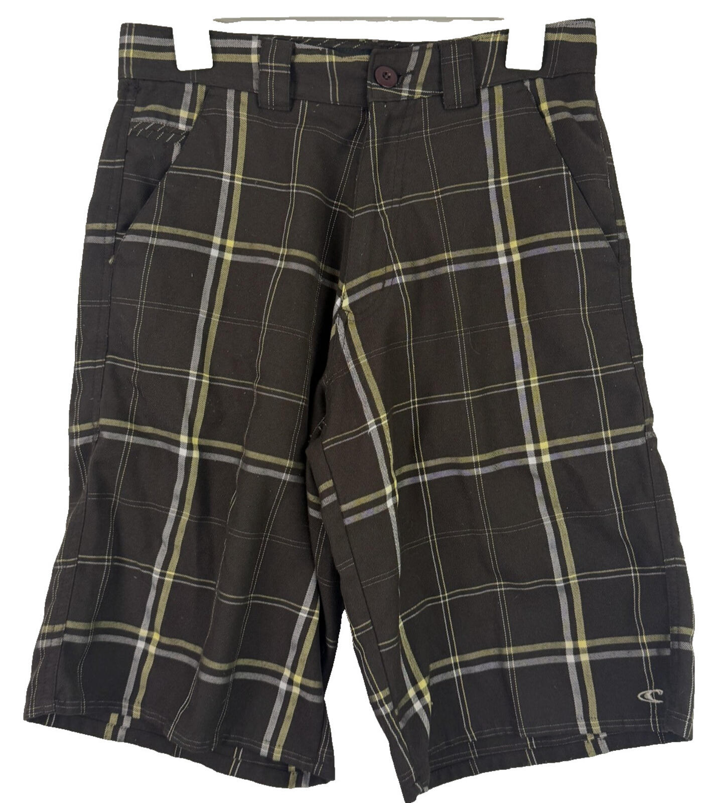 ONEILL Warren Bermuda Shorts Mens 28 Brown Plaid Soft Viscose Blend Surf Beach