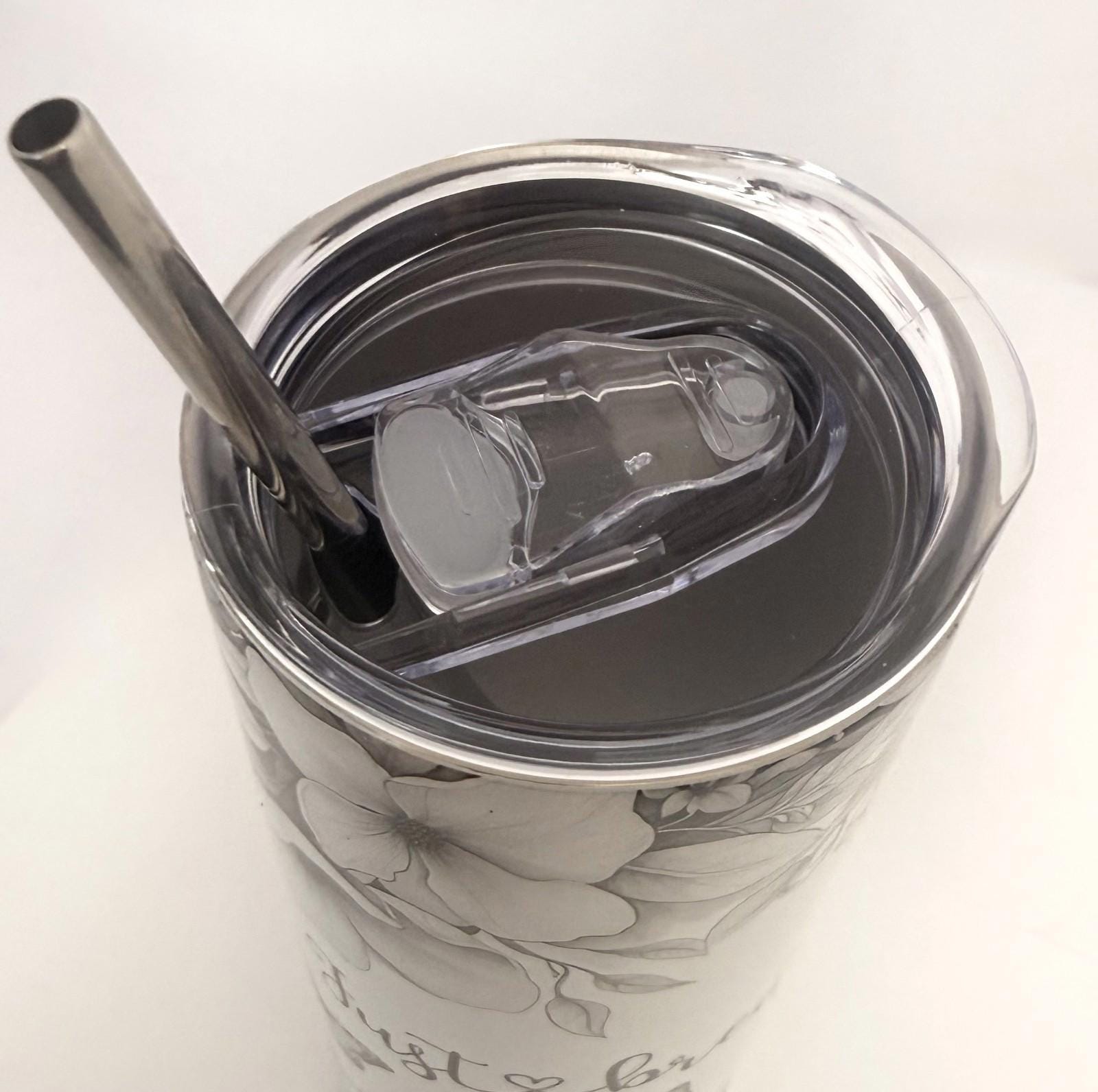 20 oz Let it Go Stainless Steel Tumbler with Lid, Straw -Flowers - Butterflies