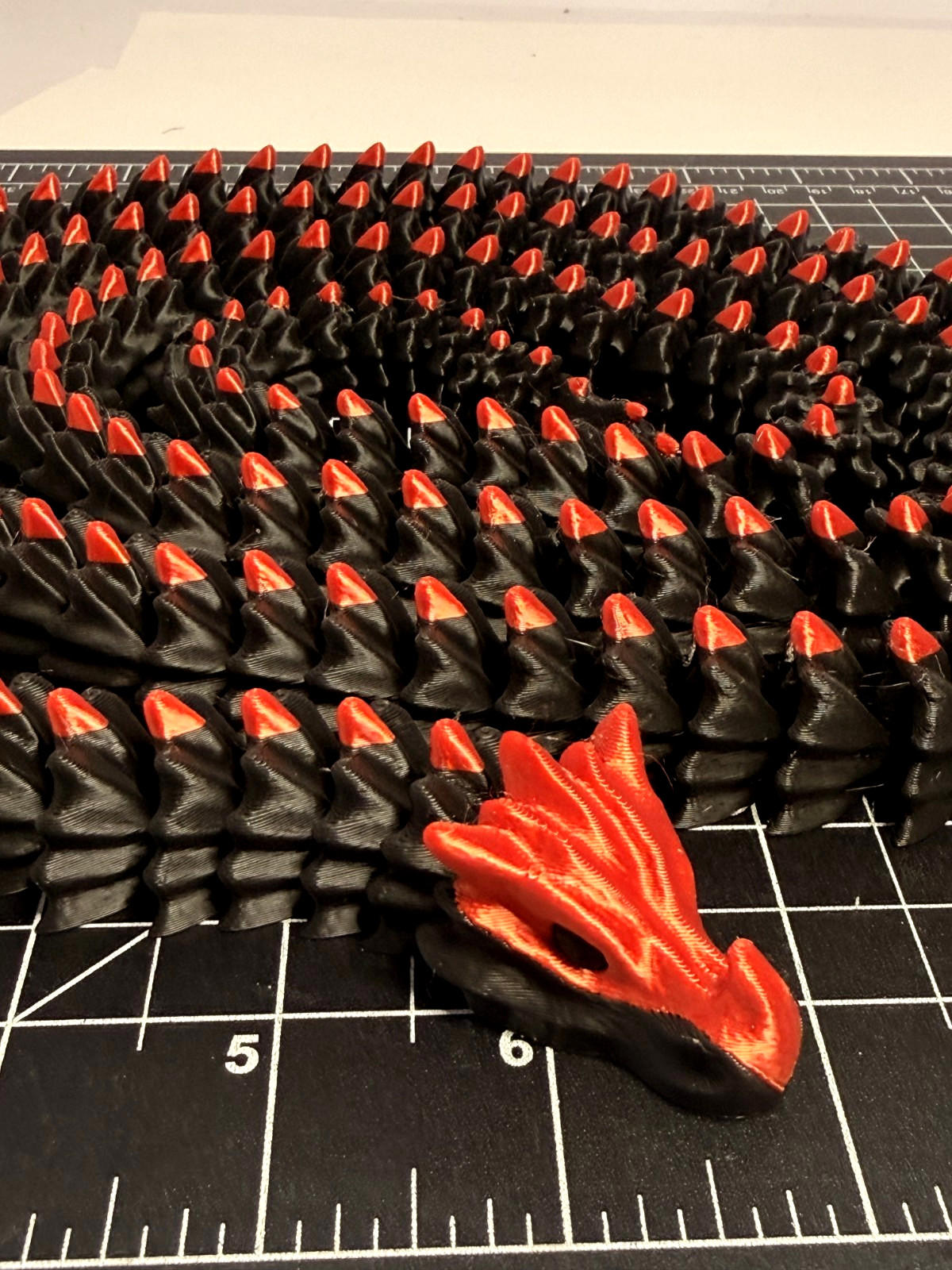 3D Printed LONG Dragon/Snake - PLA - Black and Red - 5 Feet 4 Inches