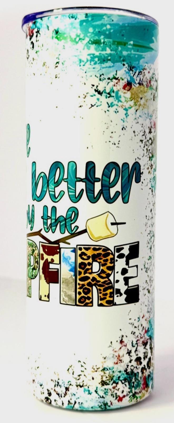 20 oz Camping Life Stainless Steel Tumbler with Lid, Straw