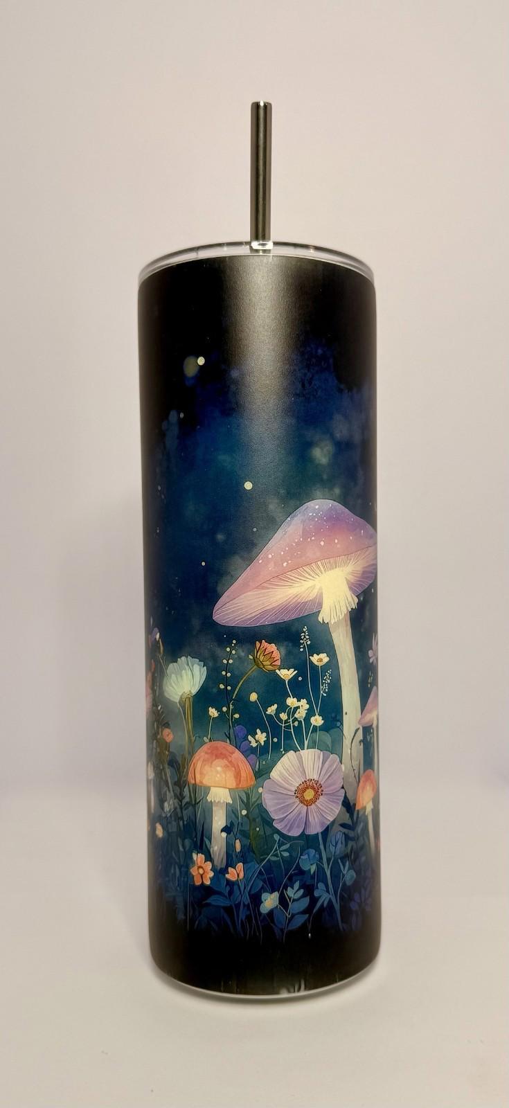 20 oz Fairy Mushrooms Glow in the Dark Stainless Steel Tumbler with Lid, Straw