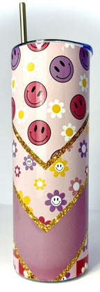 20 oz Purple Smiley Face Stainless Steel Tumbler with Lid, Straw
