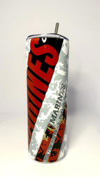 20 oz Marines Stainless Steel Tumbler with Lid, Straw