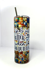 20 oz Quilting Stainless Steel Tumbler with Lid, Straw