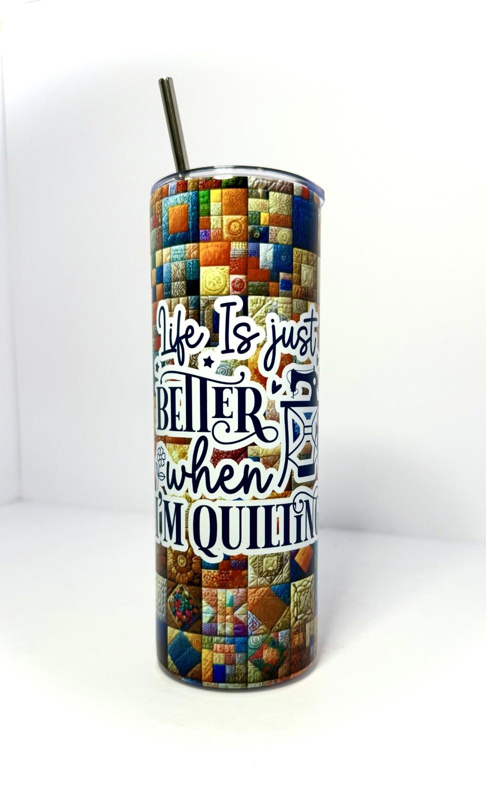20 oz Quilting Stainless Steel Tumbler with Lid, Straw